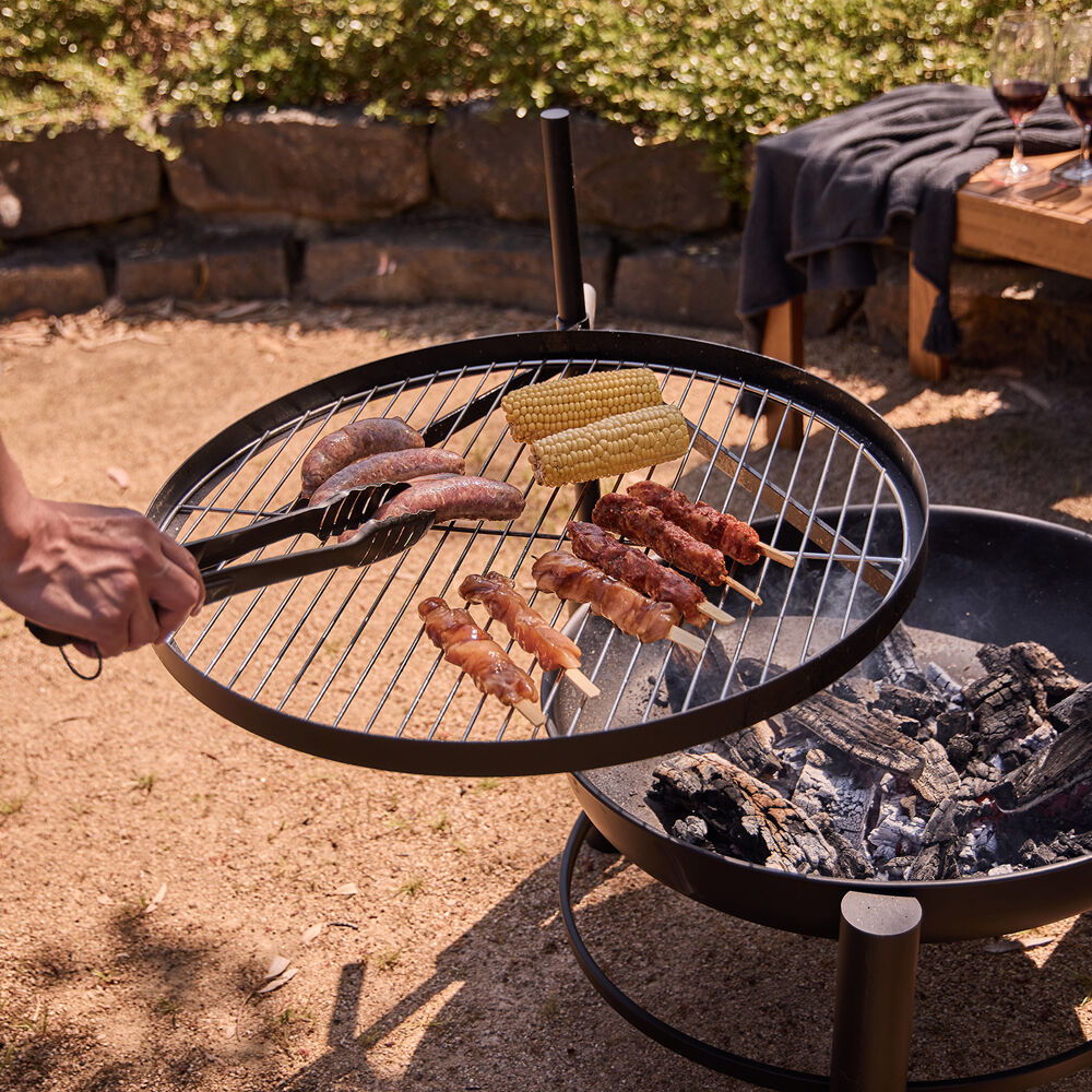 Glow Black Carolina Fire Pit w/ BBQ Planchia Grill Outdoor Fireplace 64x80cm — image 6