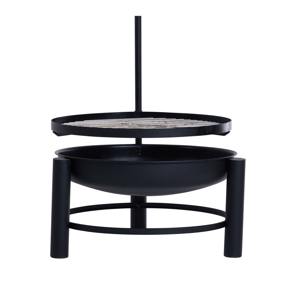 Glow Black Carolina Fire Pit w/ BBQ Planchia Grill Outdoor Fireplace 64x80cm