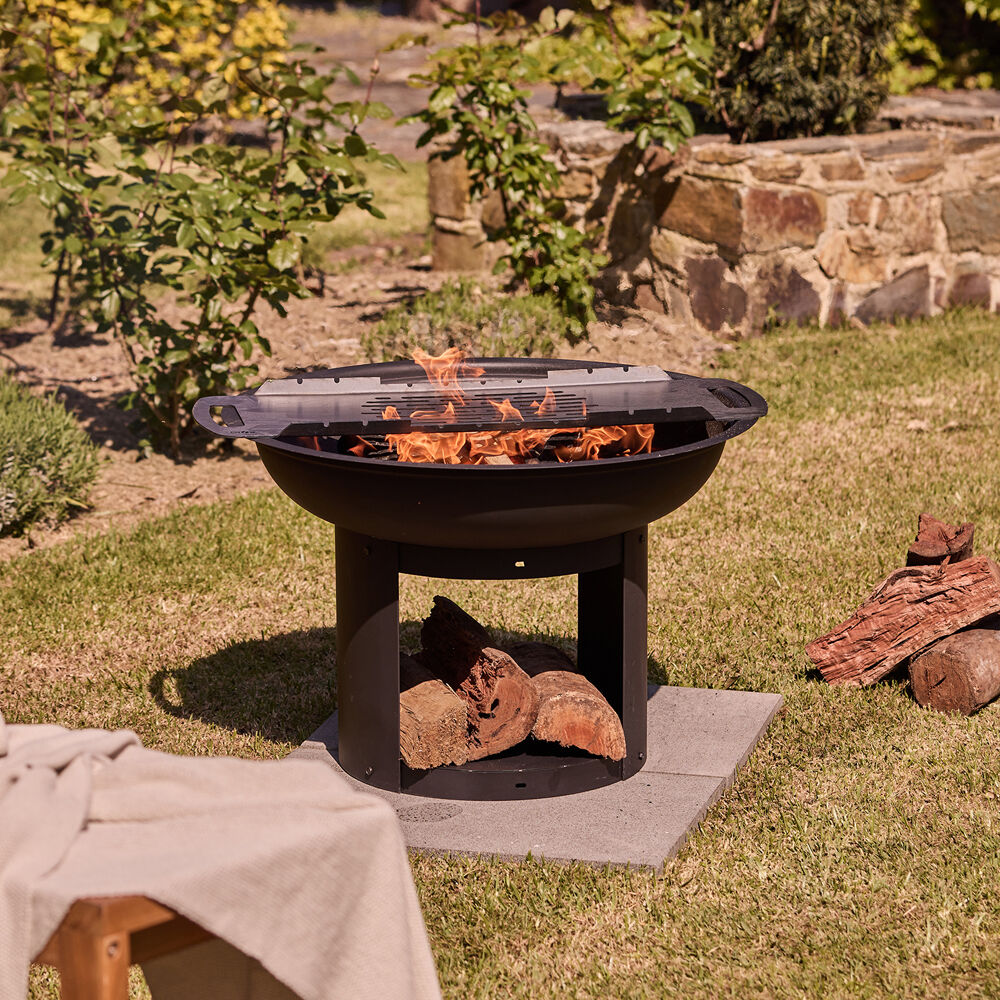 Glow 75x73cm Verona Fire Pit Outdoor Heating w/ Pizza Cooking Station Black — image 9