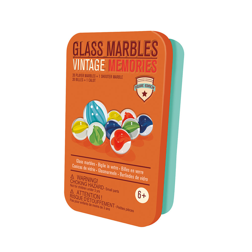 Legami Glass Marbles w/ Metal Case Kids Shooter Game Toy Play Set 6+ (21 Pieces)