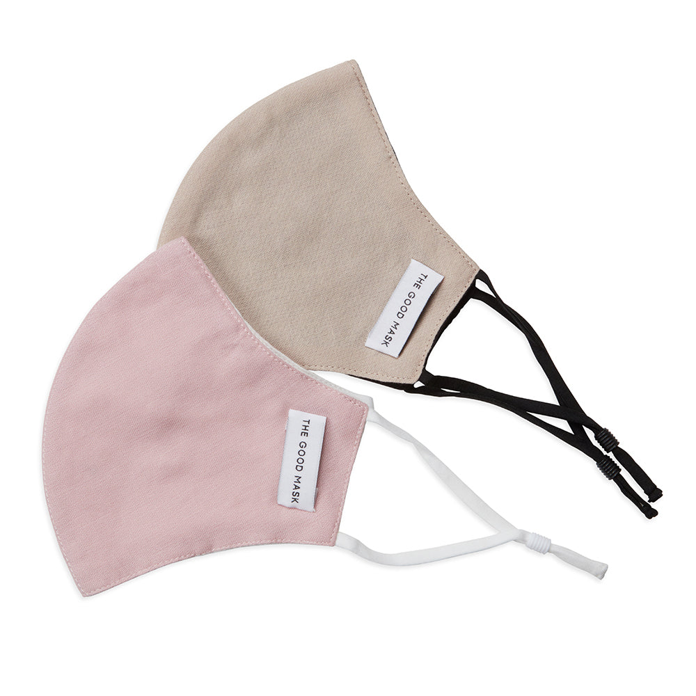 The Good Brand Cotton Reusable Breathable Cloth 2 Ply Face Mask Bone/Musk (2 Pack)