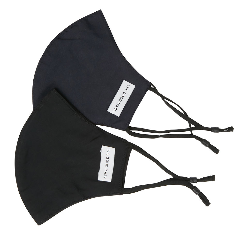 The Good Brand Cotton Reusable Breathable Cloth 2 Ply Face Mask Black/Navy (2 Pack)