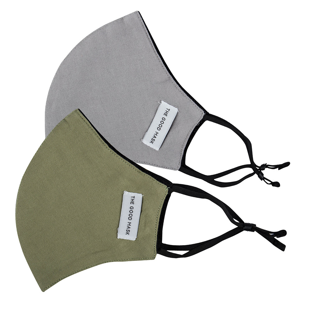 The Good Brand Cotton Reusable Breathable Cloth 2 Ply Face Mask Grey/Mint (2 Pack)