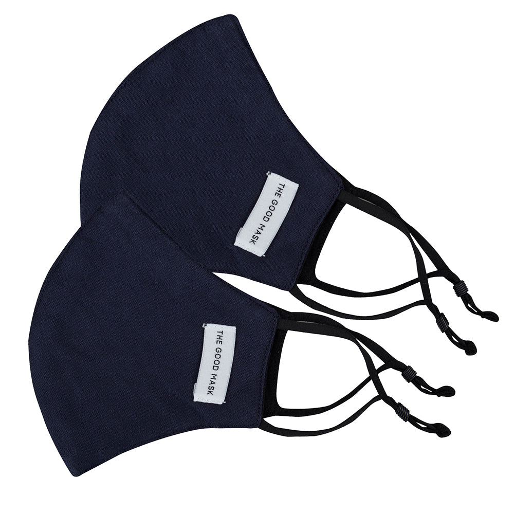 The Good Brand Reusable Breathable 2 Ply Face Mask w/ PM2.5 Filter Navy/Navy (2 Pack)