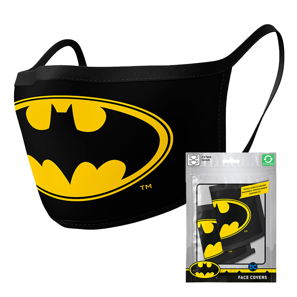 DC Comics Batman Logo Themed Fabric Reusable Mask/Face Covering Yellow/Black (2 Pieces)