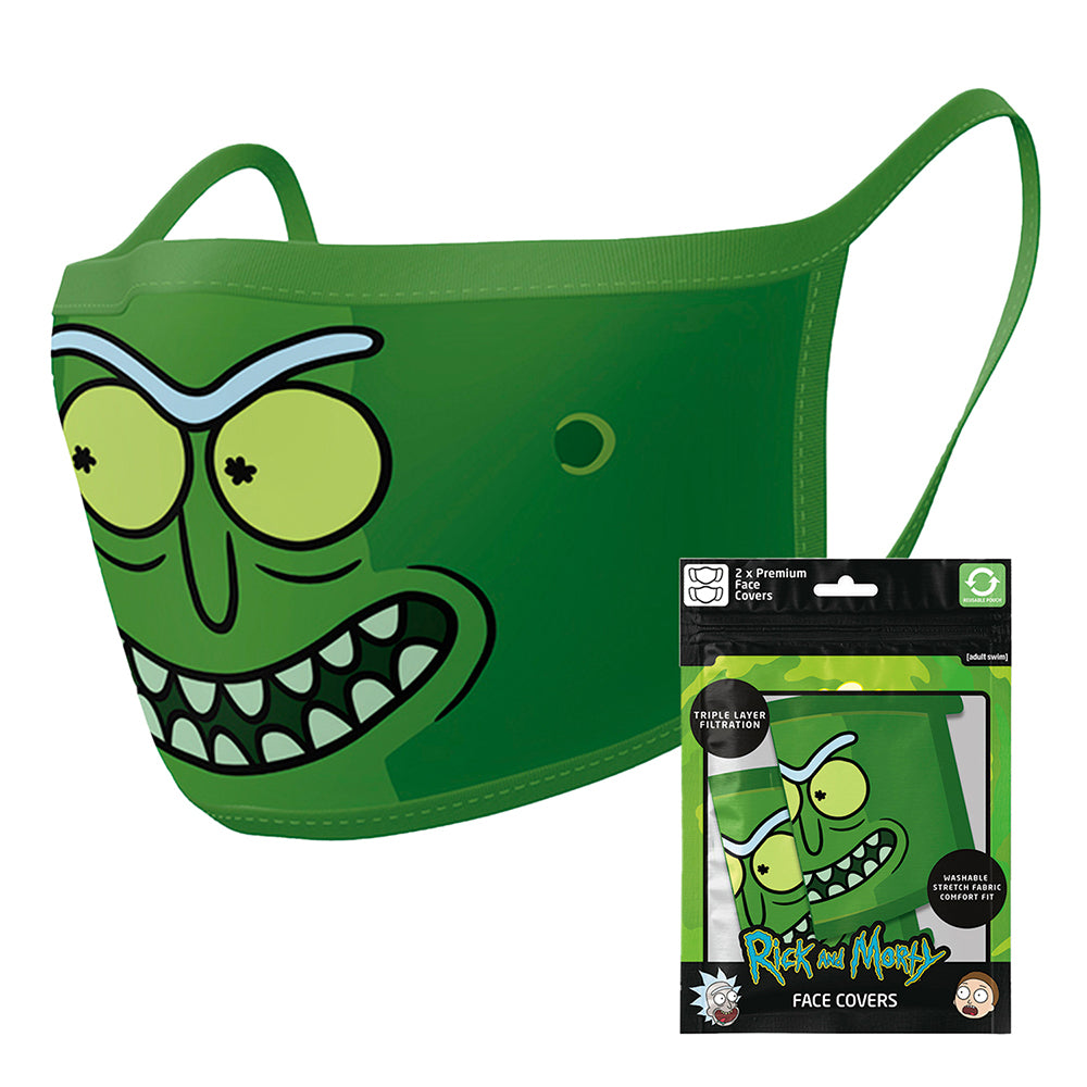 Rick & Morty Cartoon Network Rick and Morty Pickle Rick Reusable Mask/Face Covering (2 Pieces)