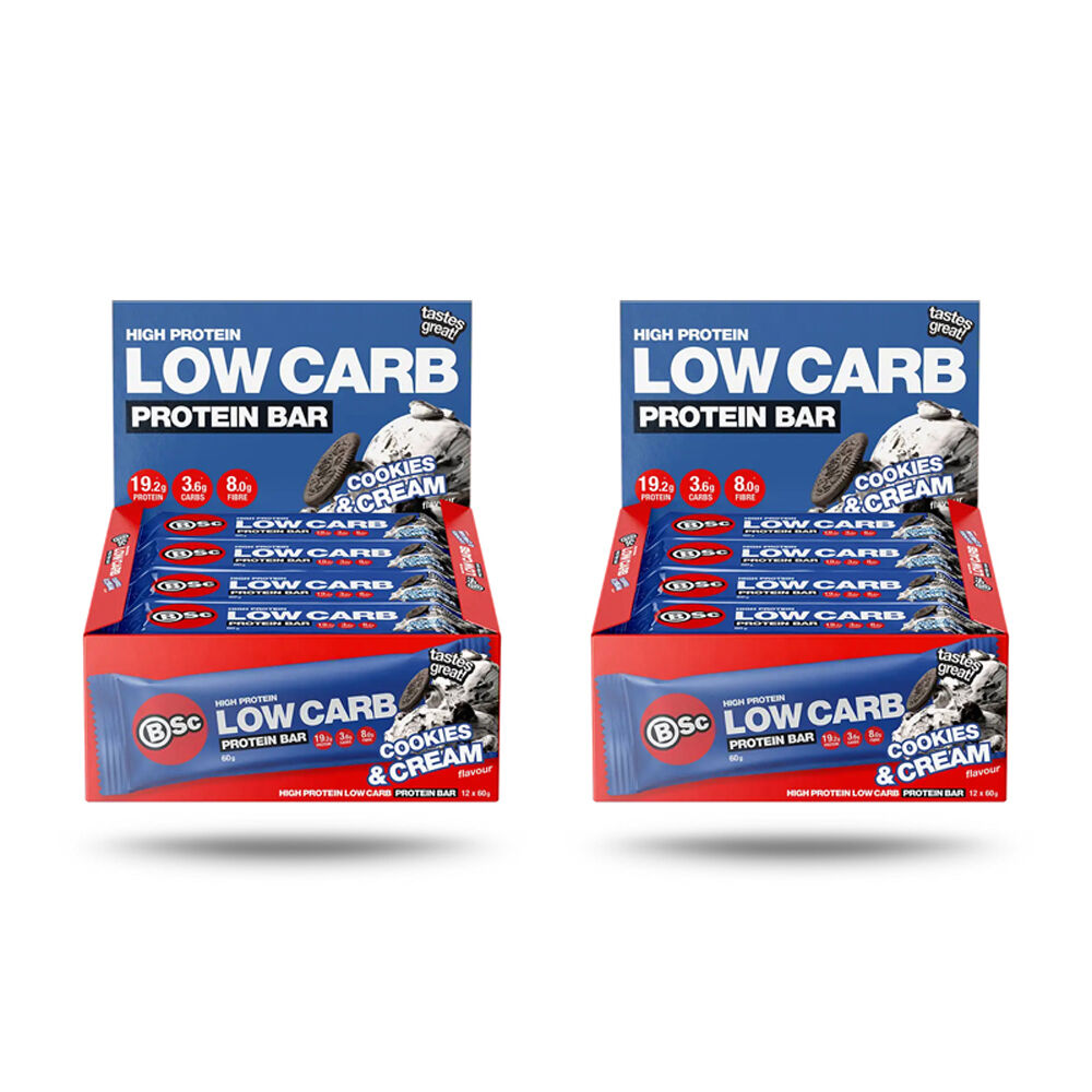 BSc 12PK BSc High Protein Low Carb Bar No Added Sugar 60g Serve Cookies & Cream (2 Pack)