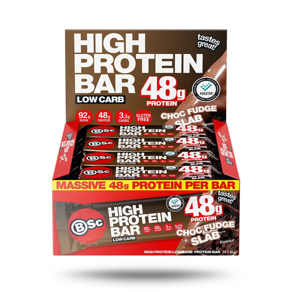 BSc 48g High Protein Low Carb Bar 92g Serve Chocolate Fudge Slab (12 Pack)