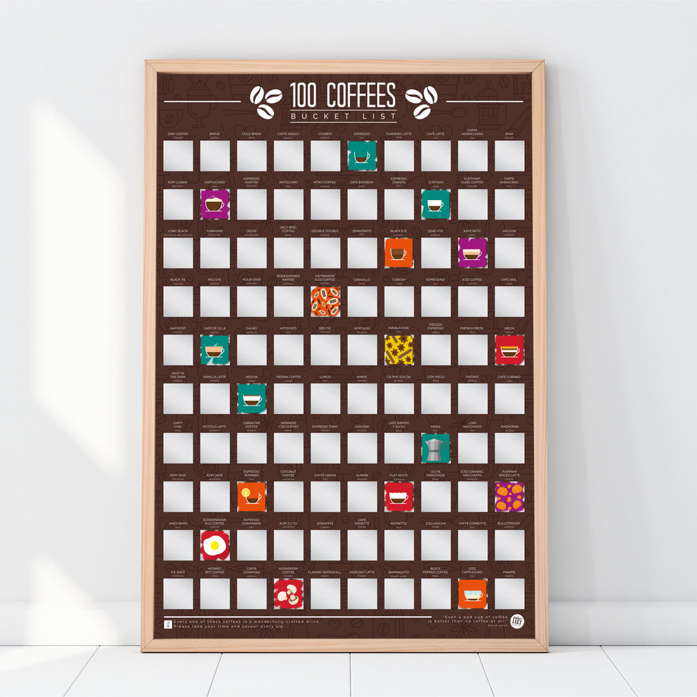 Gift Republic 100 Coffees Scratch-Off Bucket List Poster Challenge Checklist