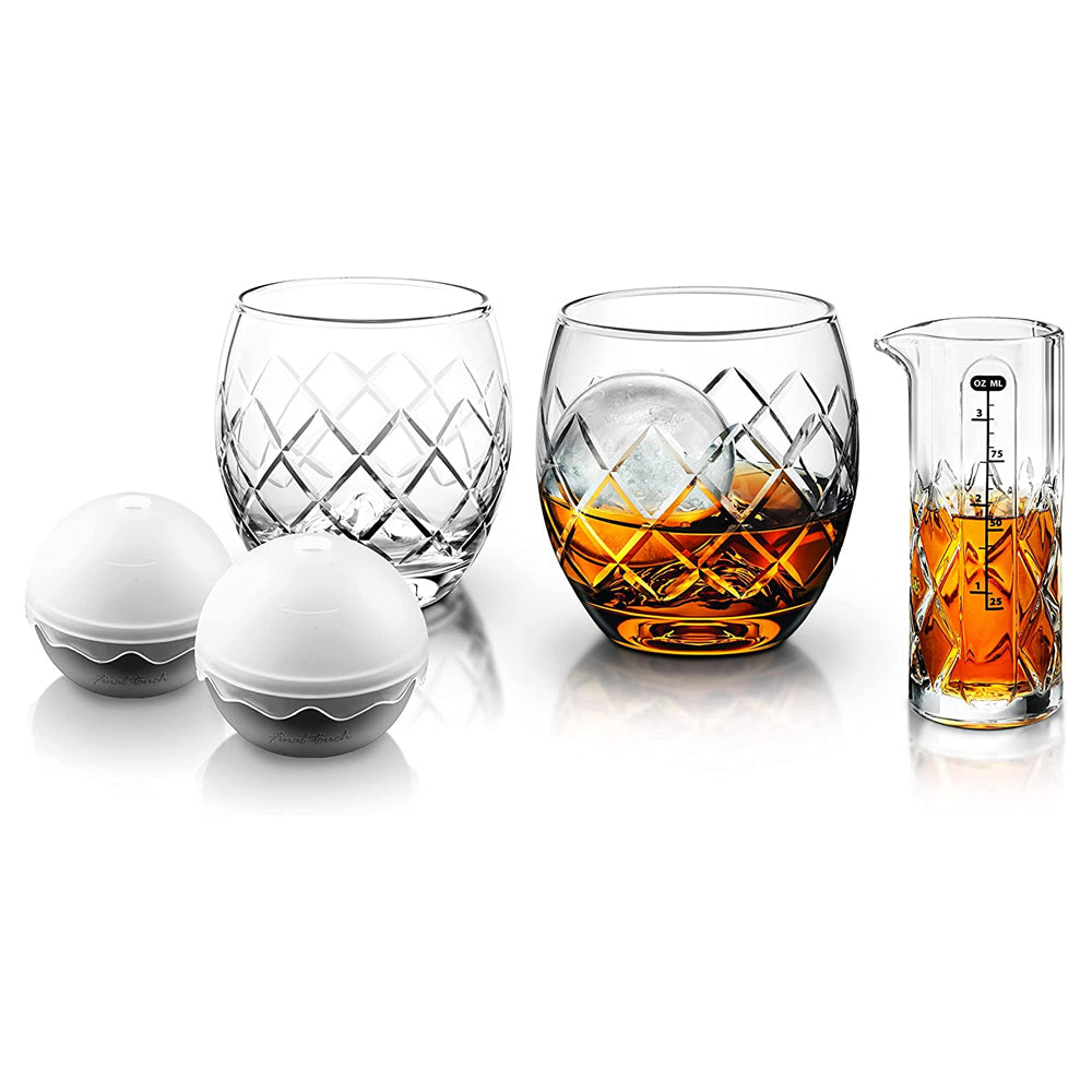 Final Touch 100ml Hand-Etched On The Rock Whisky Glass w/ Ice Mould/Jigger (5 Pieces)