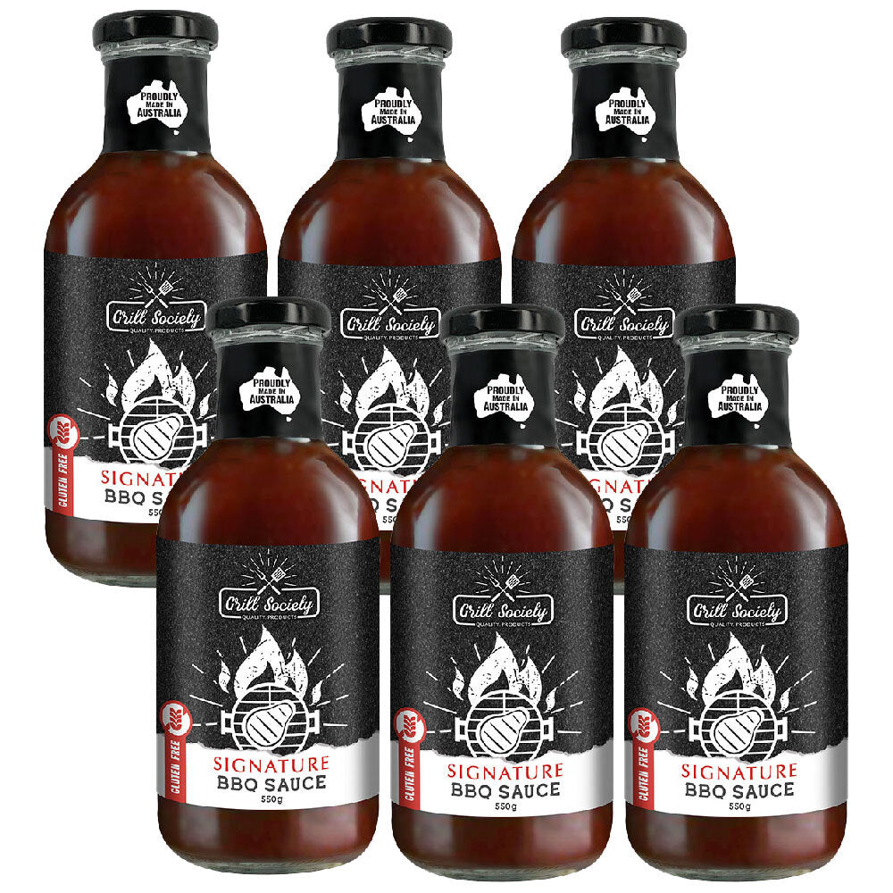 Grill Society BBQ Signature Classic Sauce Gluten Free Meat Condiment 550g (6 Pack)