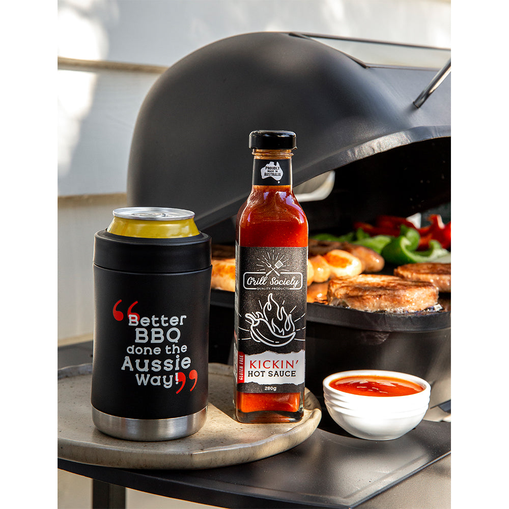Grill Society BBQ Kickin Hot Sauce & Double Wall Can Cooler/Holder Kit Set (2 Pieces) — image 3