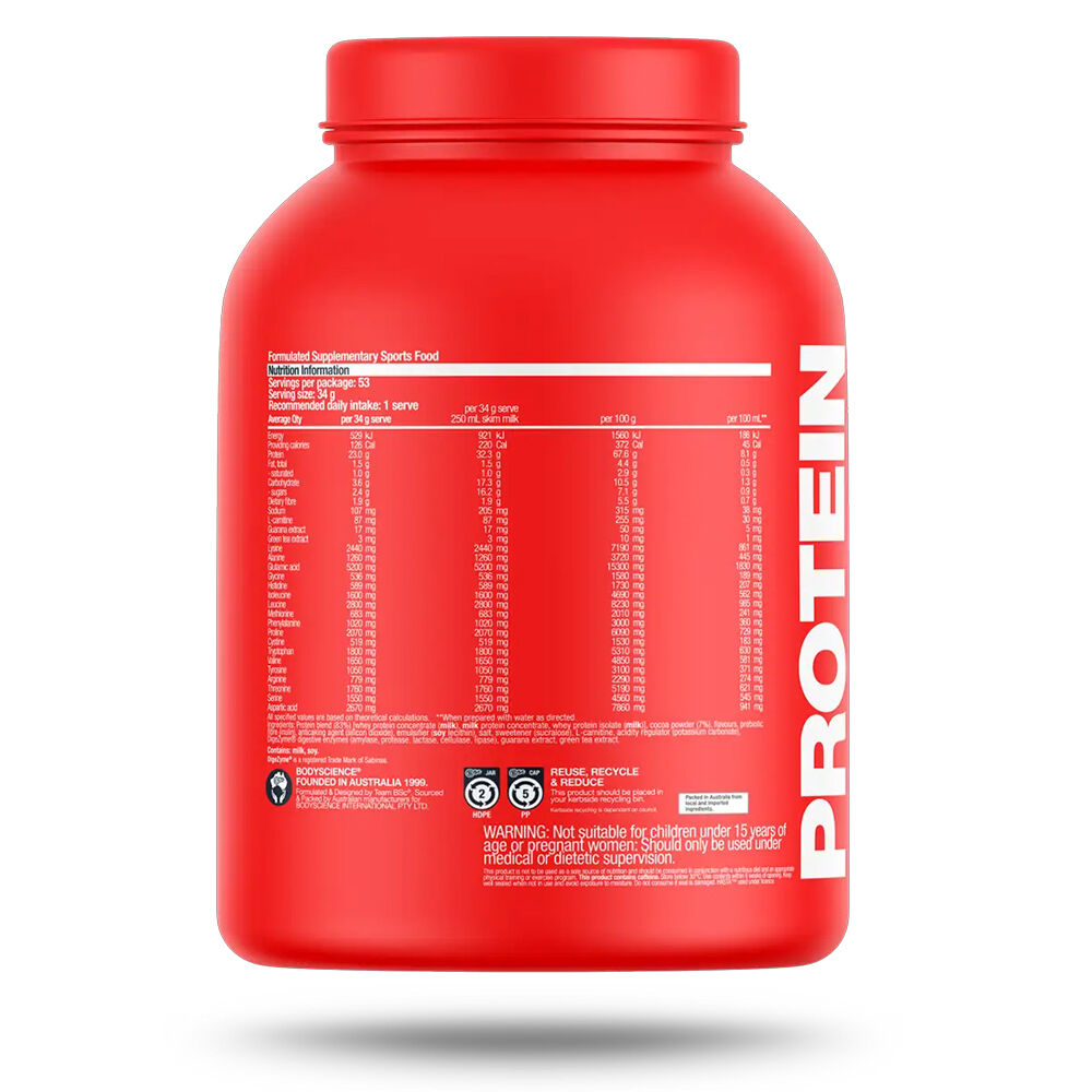 BSc 1.8kg Chocolate Premium High Protein Shred Powder Post Workout 53 Serves — image 2