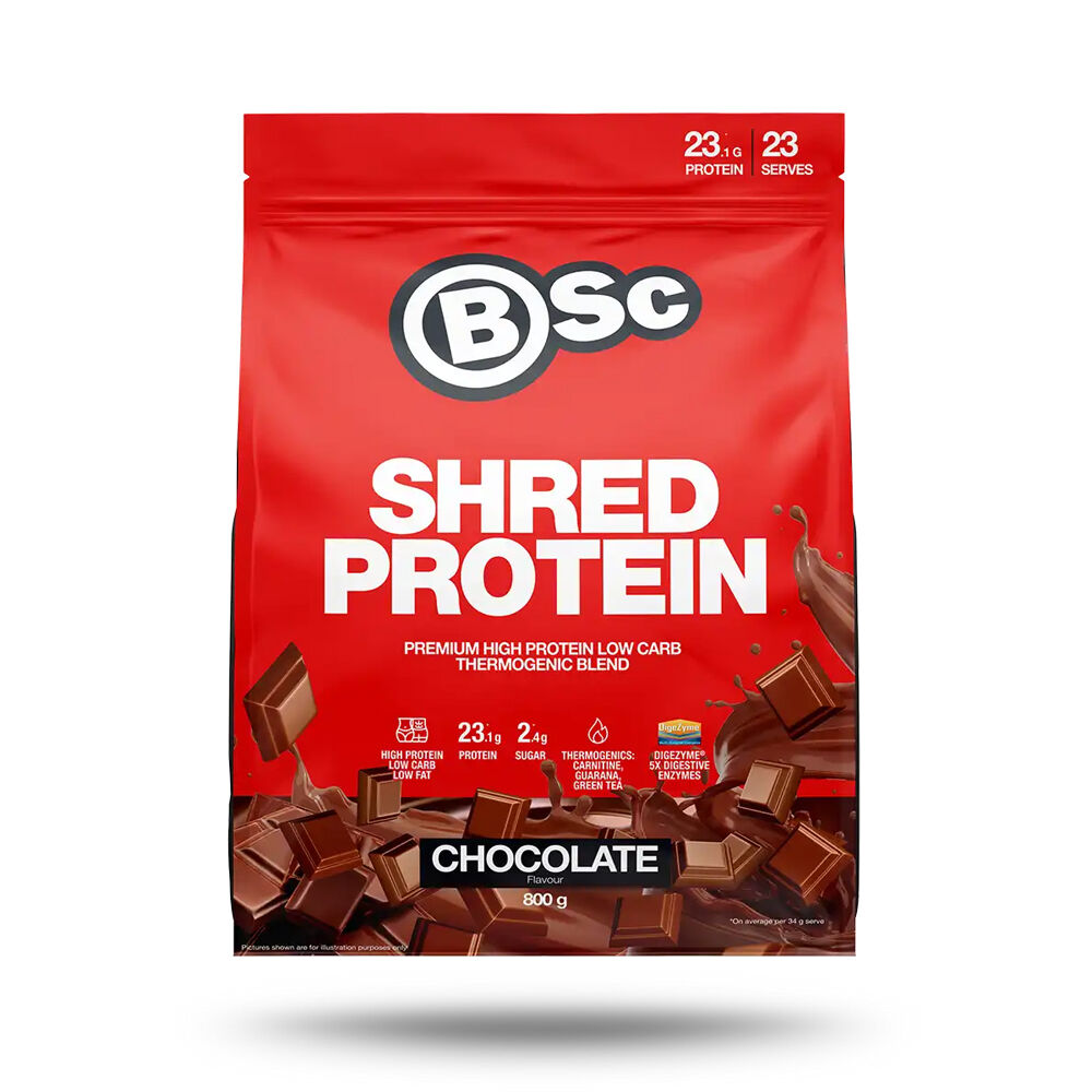 BSc 800g Chocolate High Protein Shred Powder Post Workout 23 Serves