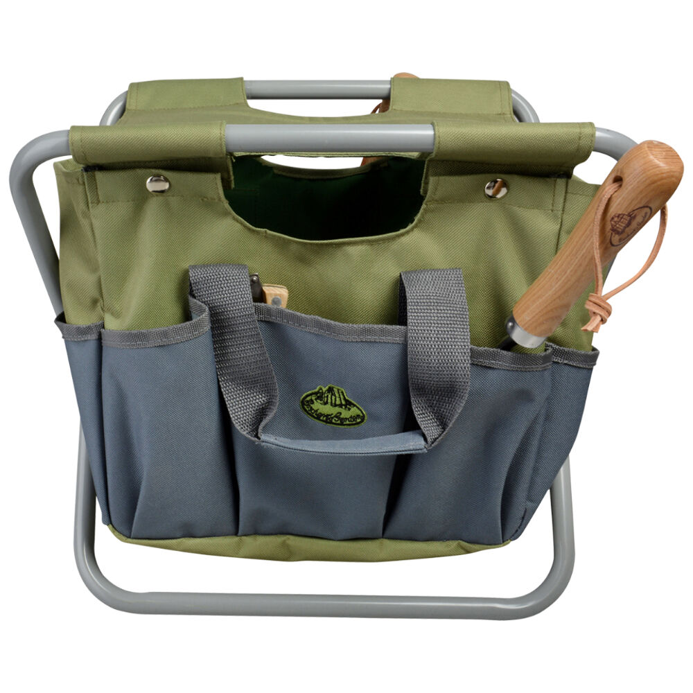 Esschert Design Grey/Khaki 2-in-1 Foldable Chair & Garden Tool Bag