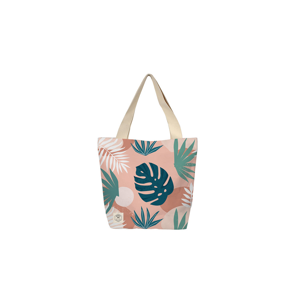 Good Vibes Beach Bag W Inner Pocket Zip Closre Blush Palm Print 50x42x15cm