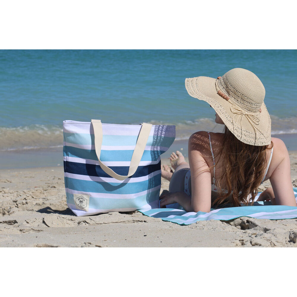 Good Vibes 41x47x15cm Canvas Beach Bag With Zip Ocean Tide Print — image 3