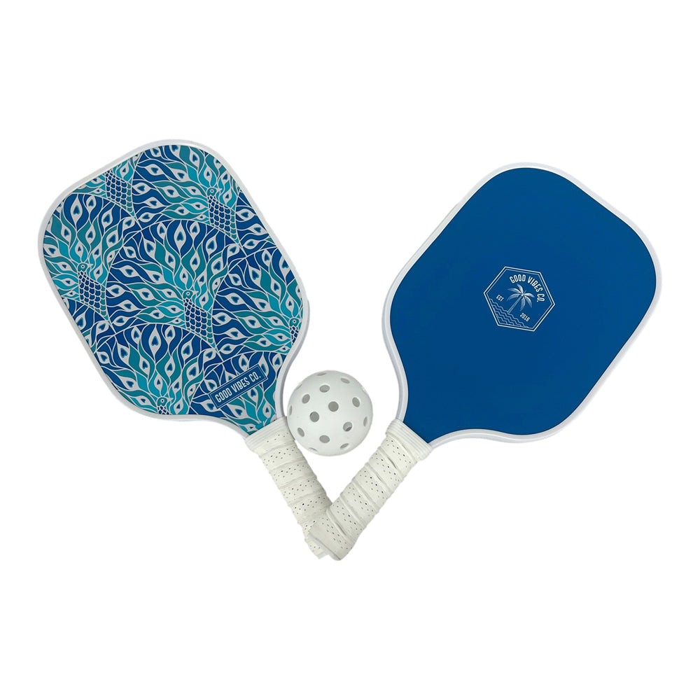 Good Vibes Pickle Ball Set Peacock Paradise Print 20x40x2.5cm Carbon Fibre