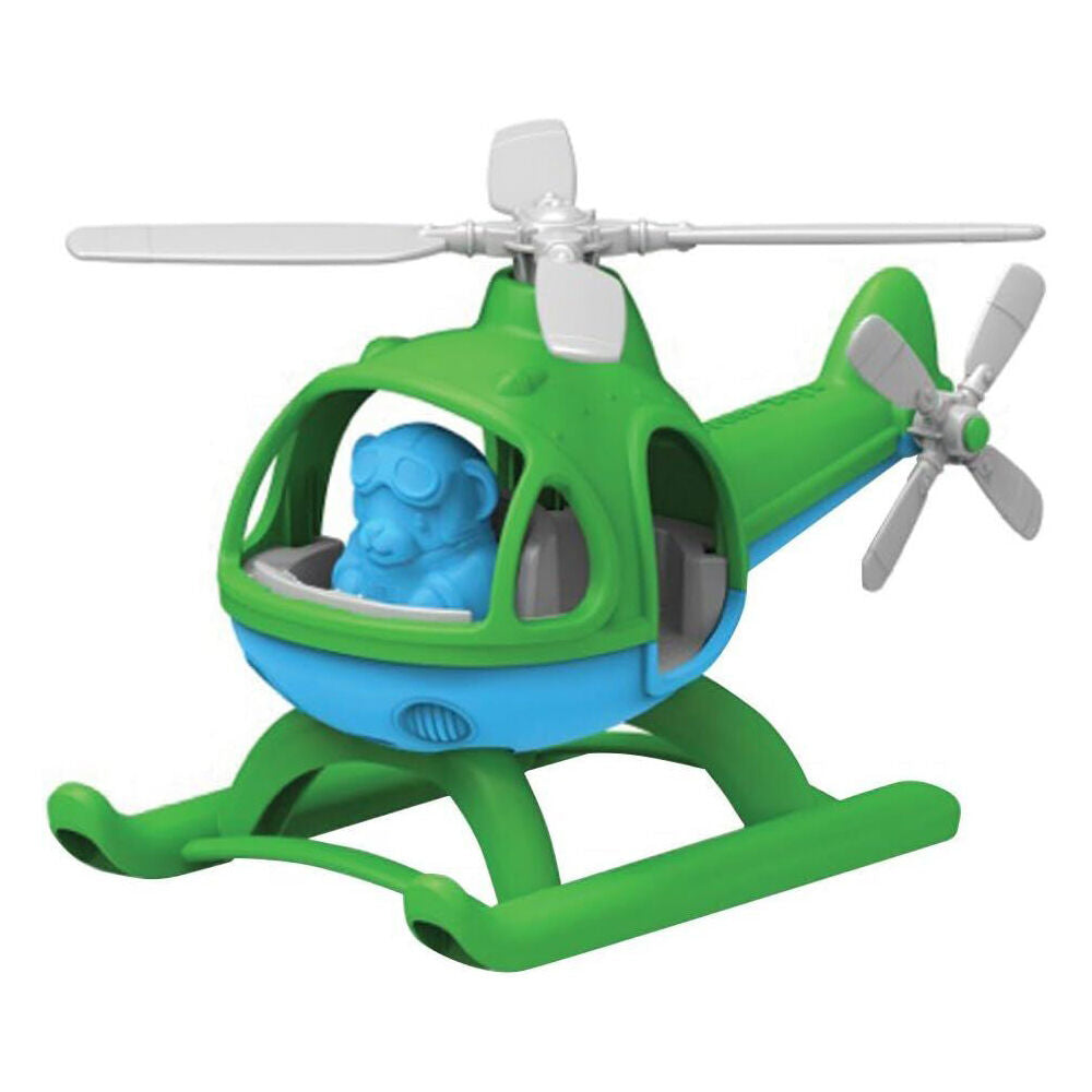 Green Toys Kids Green/Blue Helicopter Flying Chopper w/ Pilot Figure Recycled