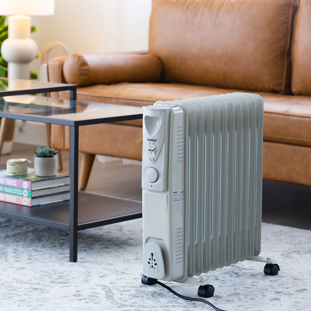Lenoxx 2400W Electric Convection/Radiant 11 Fin Oil Column Heater w/Castors WHT — image 2