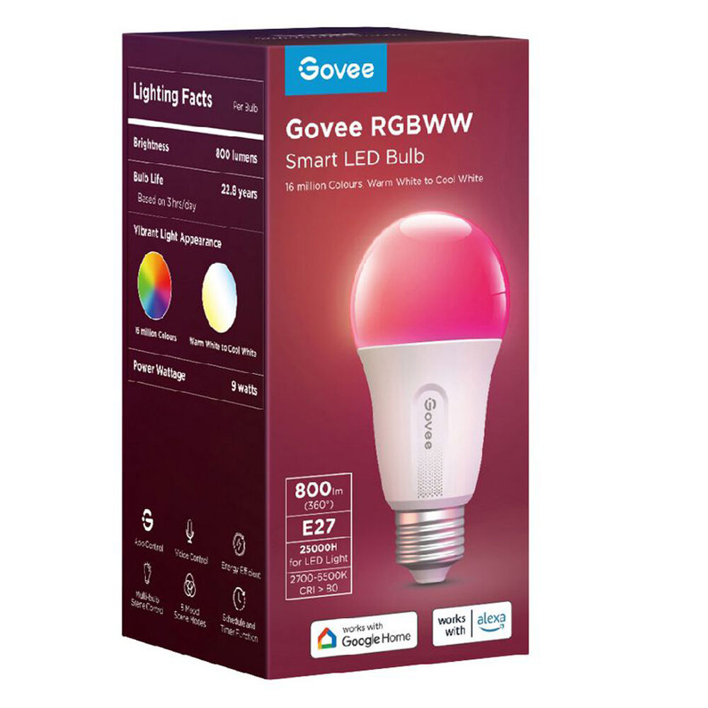 Govee Rgbww WiFi/Bluetooth Smart LED Light Bulb Voice Control E27
