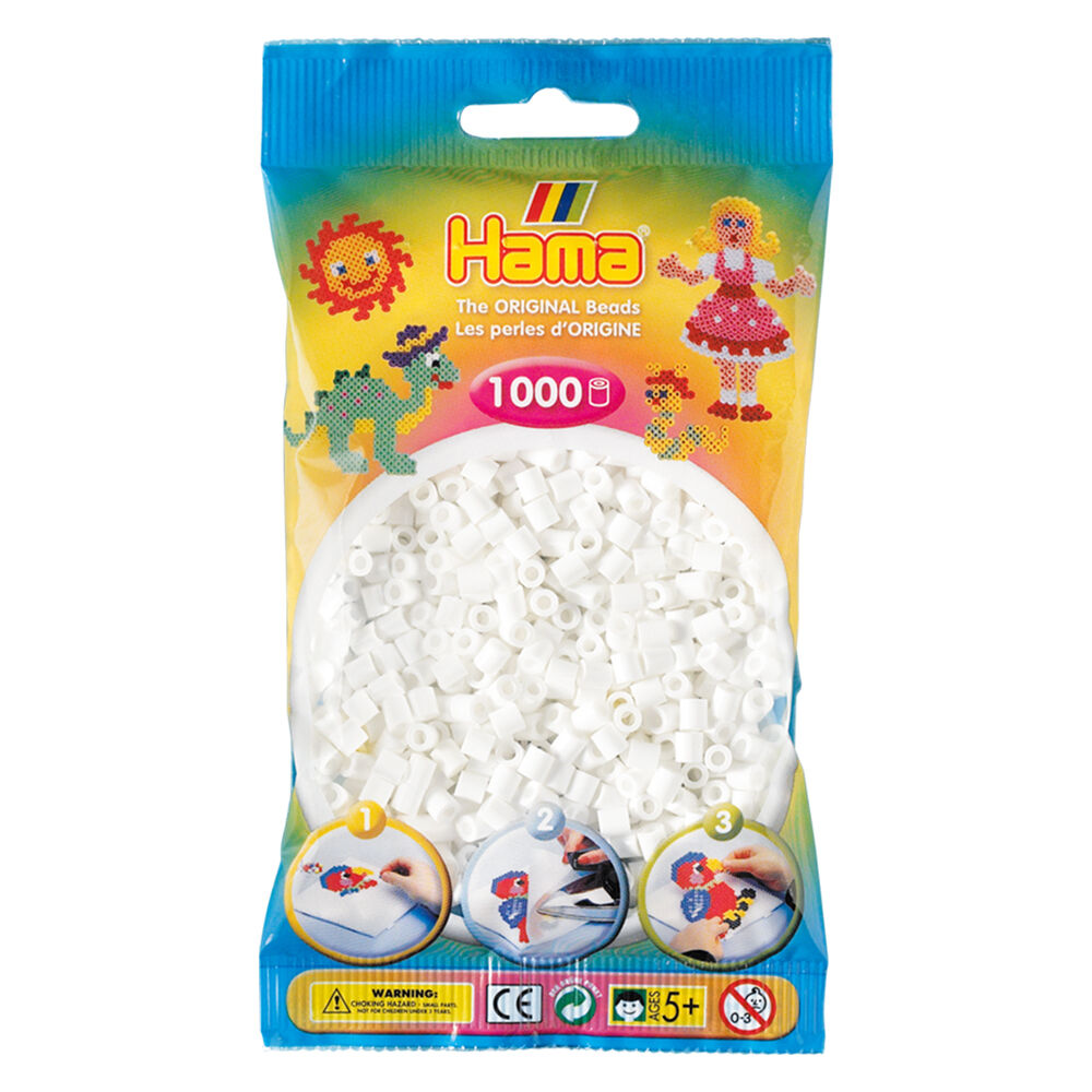 Hama Bead Bags Kids DIY Building Activity Art/Craft Toy 5y+ (1000 Pieces) — White