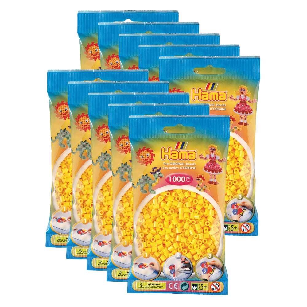 Hama 1000pc Hama Bead Bags Kids DIY Building Activity Art/Craft Toy Yellow 5y+ (10 Pack)