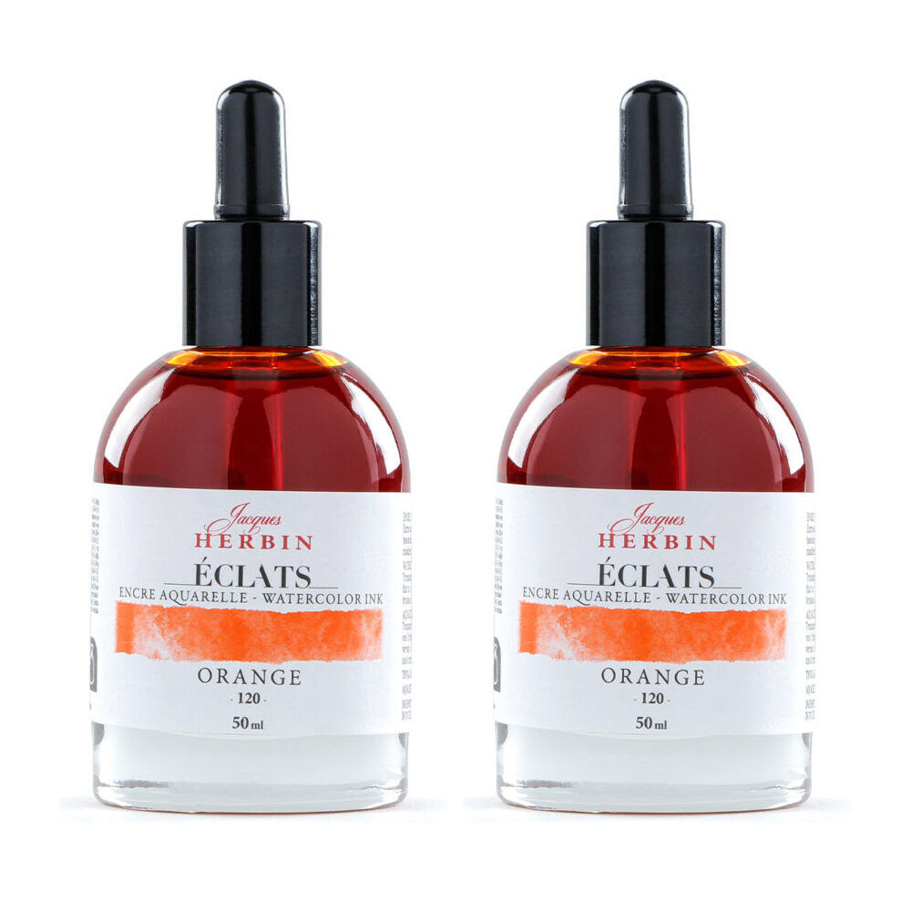Herbin Eclats Glass Bottle Intense Watercolour Ink w/ Dropper 50ml Orange (2 Pack)