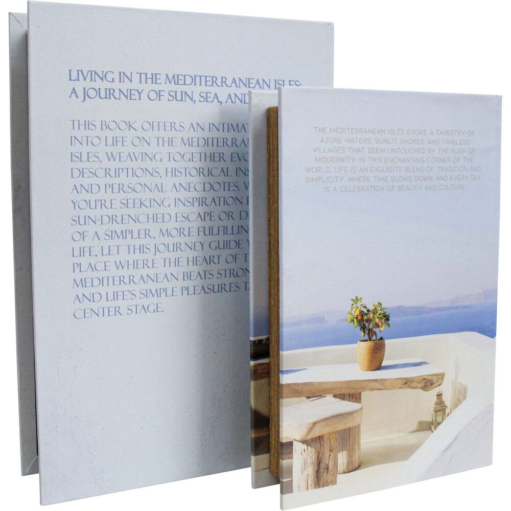 LVD Wooden Canvas Book Box Medium Set 29x20x5.5cm /24x16x4cm Isle Escape (2 Pieces) — image 2