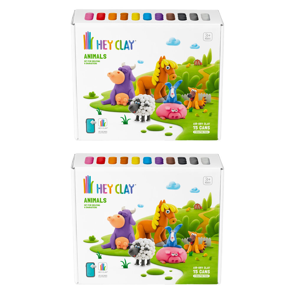 Hey Clay Animals Theme Modelling Set w/15 Colour Cans & 2 Tools 3y+ (2 Pack)