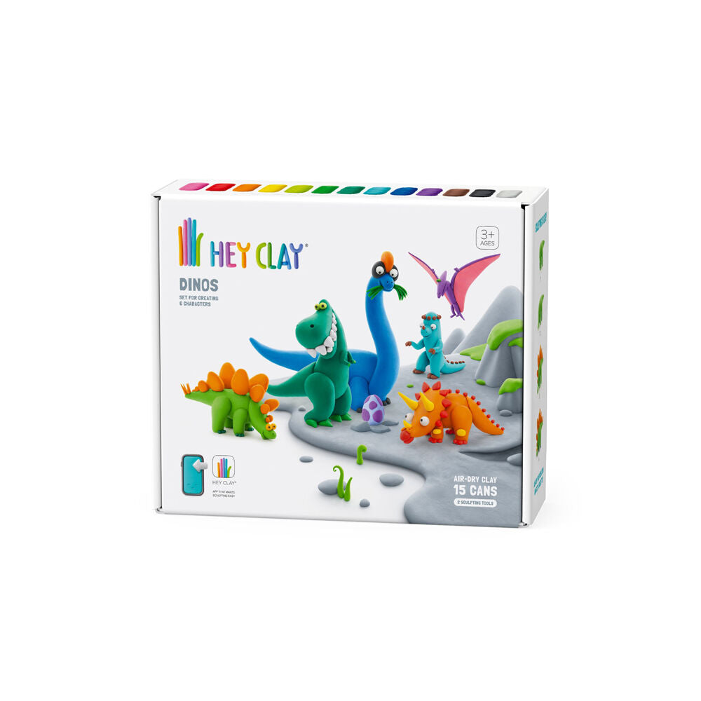 Hey Clay 3y+ Dinos Theme Modelling Set w/15 Colour Cans & 2 Tools