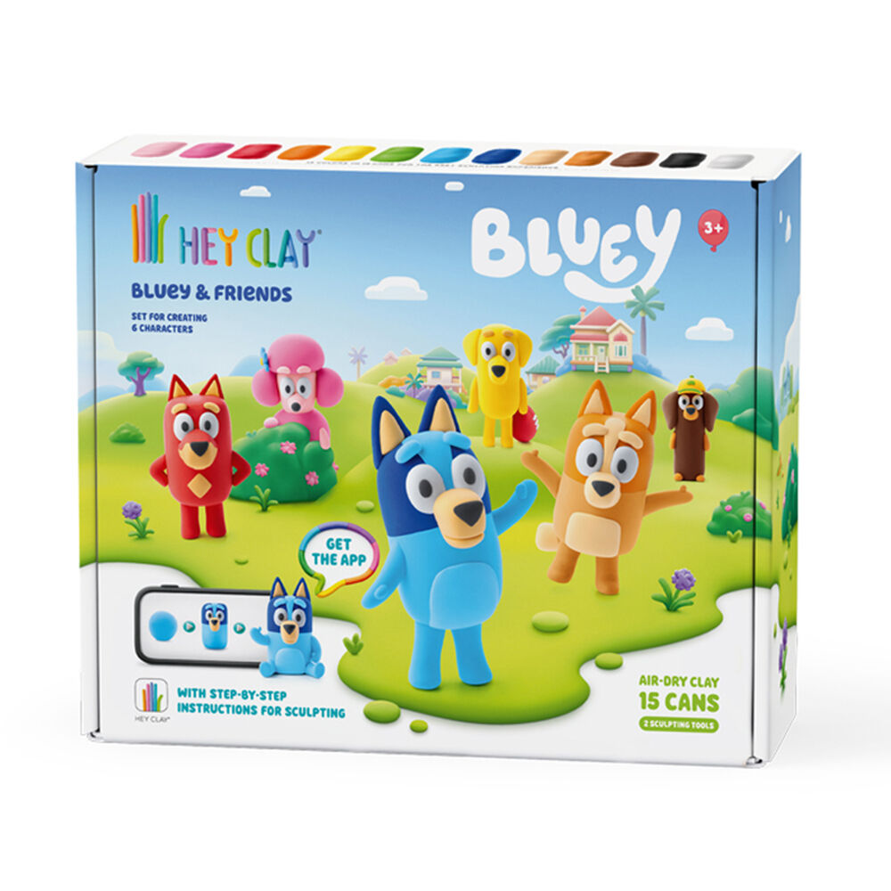Hey Clay Bluey and Friends Kids DIY Clay-Modelling Set Multi-Coloured 3y+ (15 Pieces)