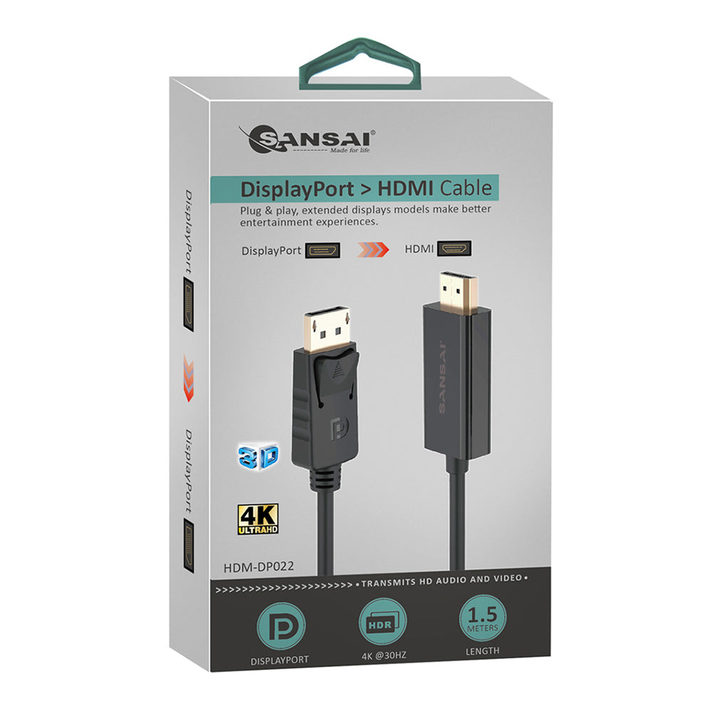 Sansai Displayport To HDMI Male To Male Monitor/TV Laptop/Computer Cable 1.5m — image 3