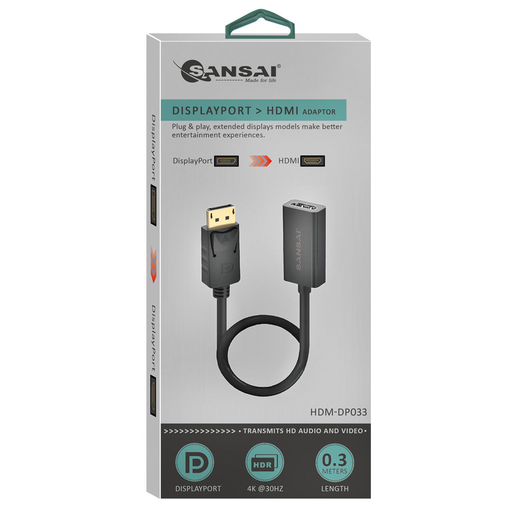 Sansai Displayport To HDMI Male To Female Monitor/TV Display Cable Adaptor 30cm