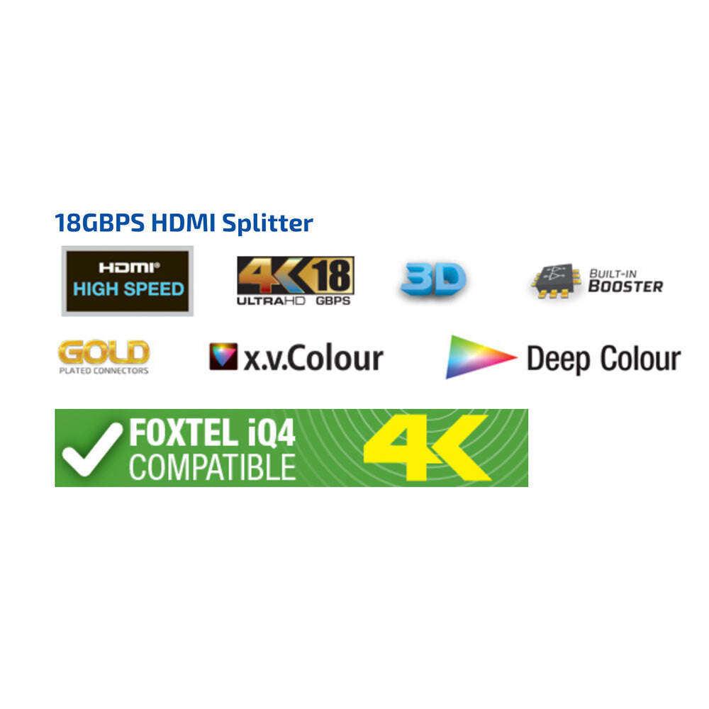 Pro2 2.0 HDMI 2-Way Splitter HDR 1 In - 2 Out w/3D 4K for Bluray/DVD/Foxtel Box — image 6