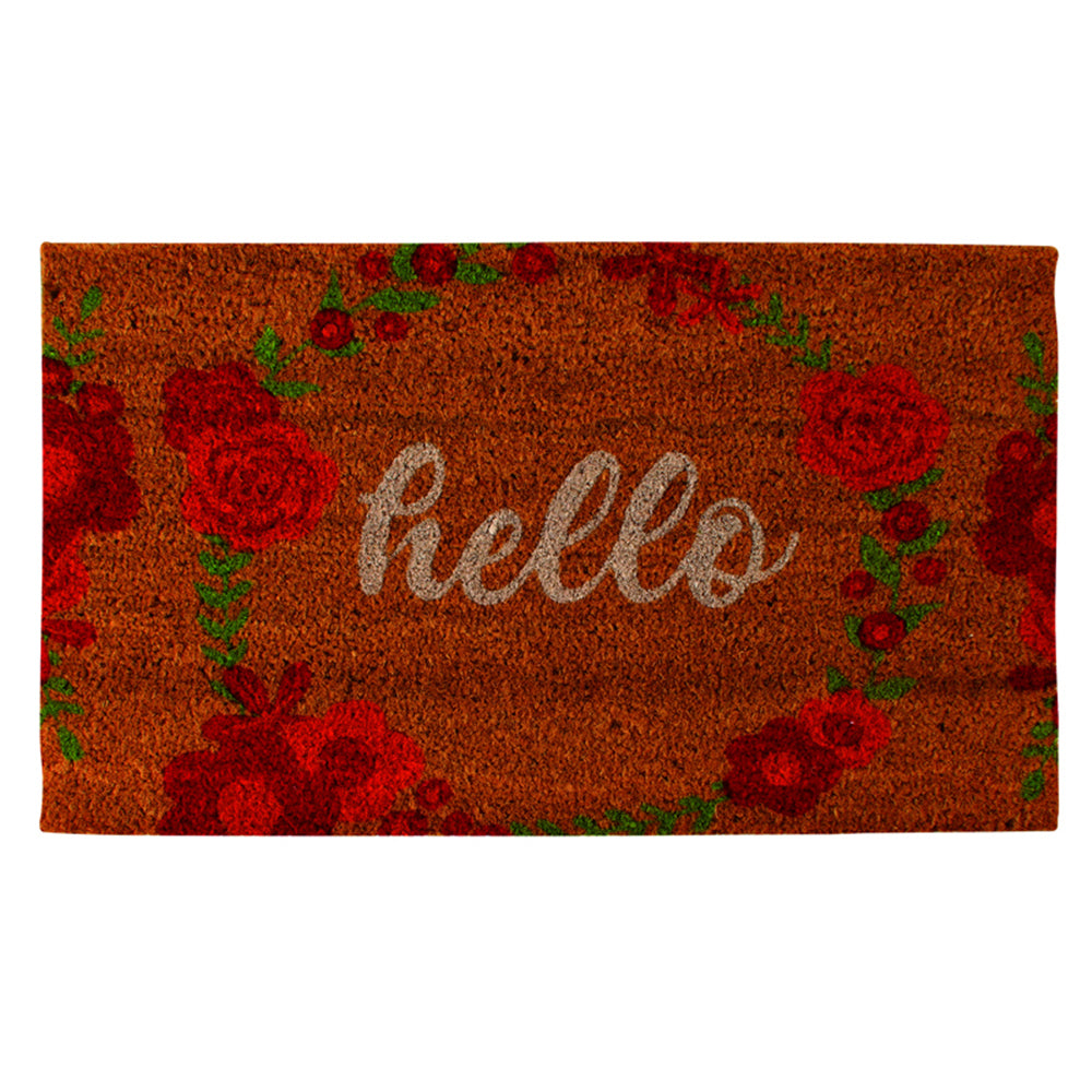 Maine & Crawford 70x40cm Hello Floral Coir Premium Front Doormat Home Carpet Rug