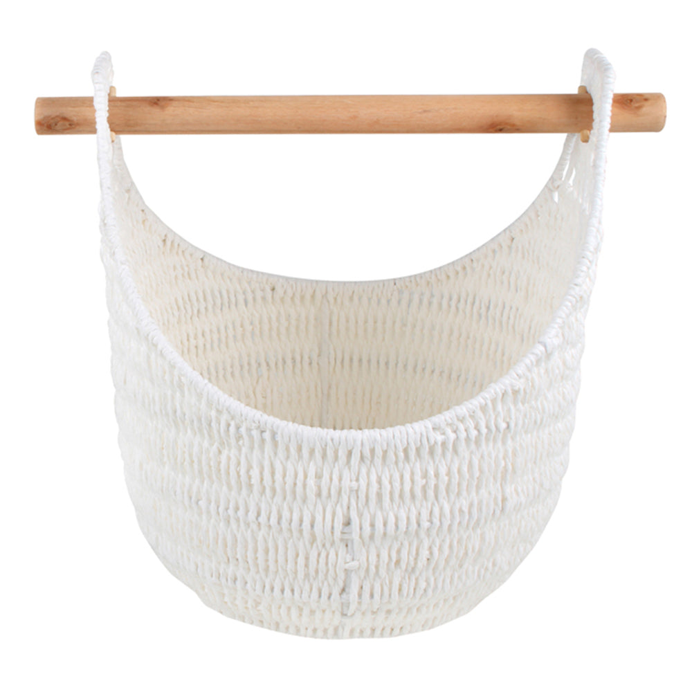 Maine & Crawford Hazel 43cm Storage Basket Organiser w/ Wood Handle Large White