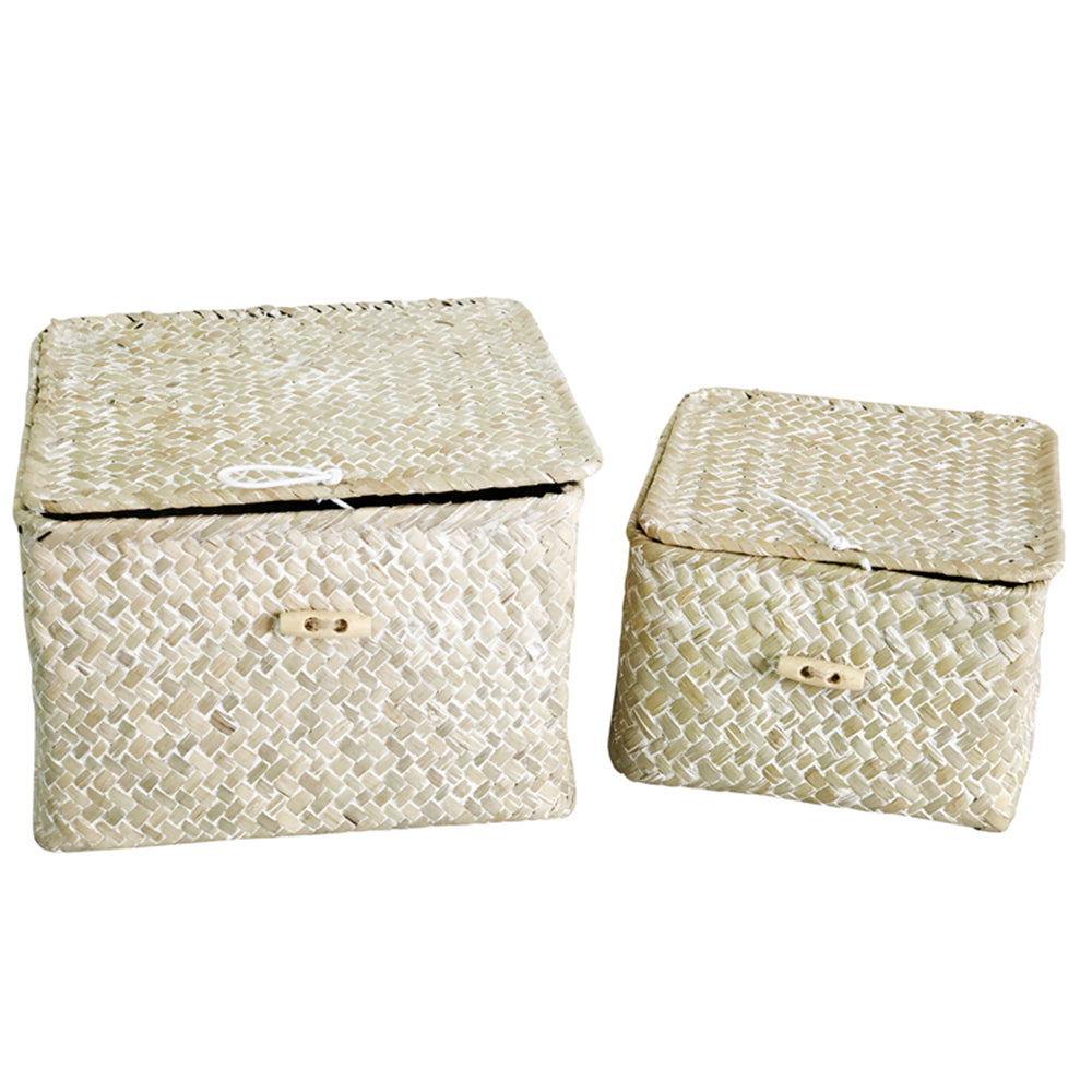 Maine & Crawford Leia Basket Square w/ Lid Large - White Wash Natural (2 Pieces)