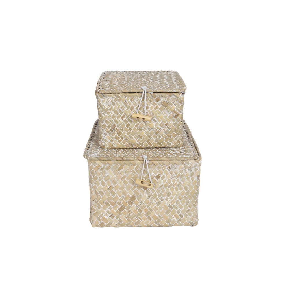 Maine & Crawford Leia Basket Square w/ Lid Large - White Wash Natural (2 Pieces) — image 3