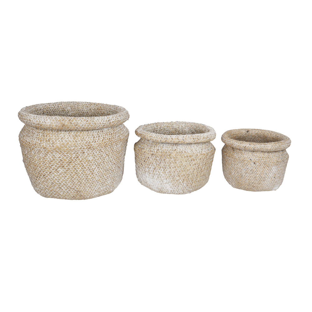 Maine & Crawford Leia Basket w/ Lip Round Storage Display Set Natural/White (3 Pieces)