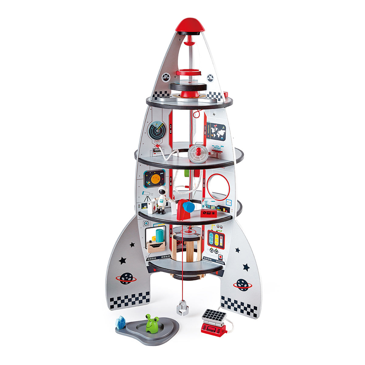 Hape 74cm Four Stage Rocket Ship Kids/Toddler Vehicle Wooden Toy 3y+ (20 Pieces)