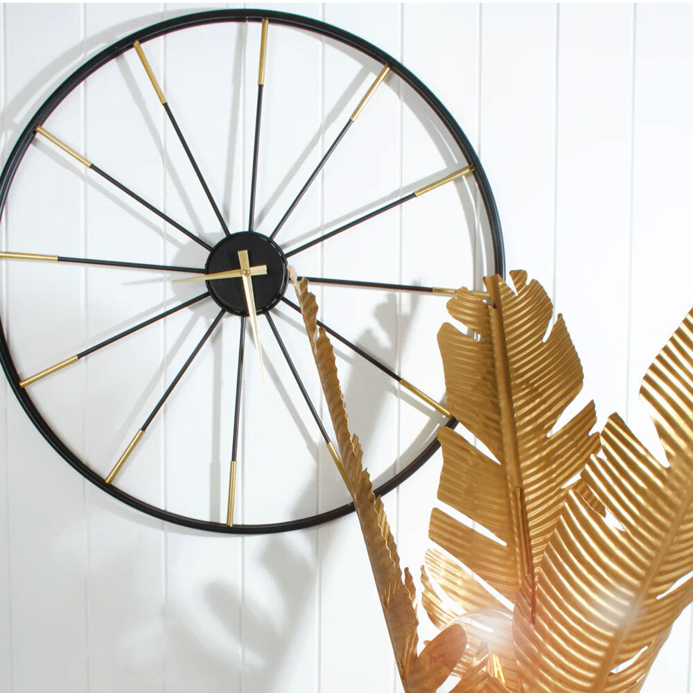 Maine & Crawford Yukie 65x3cm Metal Wall Clock Anallogue Home Decor Black/Gold — image 2