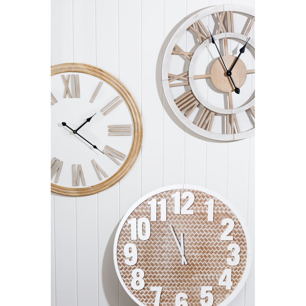 Maine & Crawford Logan Number MDF 60cm Analogue Wall Clock Hanging White/Natural — image 3
