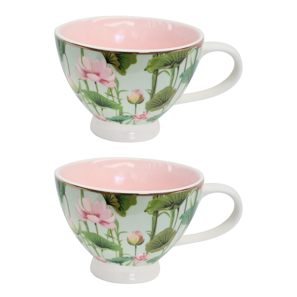 LVD Pink Lily Porcelain 13.5cm Coffee/Tea Cup w/ Handle Round Drink Mug Tableware (2 Pack)