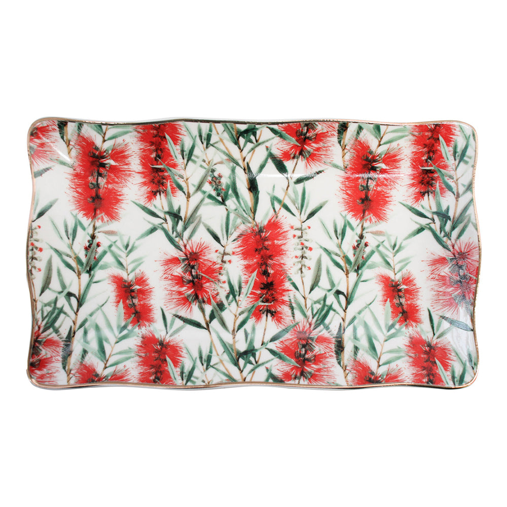 LVD Bottlebrush Porcelain 20x12cm Floral Food Plate Decorative Tableware Rectangle