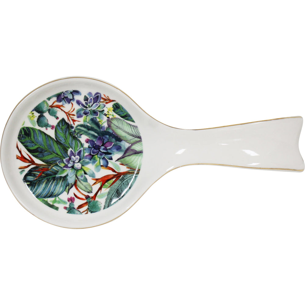 LVD Porcelain 23cm Spoon Rest Utensil Holder Home/Kitchen Cooking Tropics White (2 Pack)