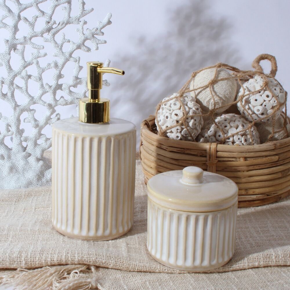 Maine & Crawford Inko 19x9cm Bathroom Ceramic Liquid Soap Dispenser Bottle Cream — image 2