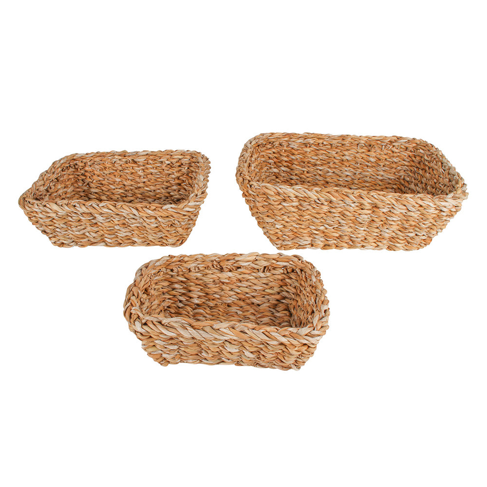 Maine & Crawford Coolangatta 28cm Seagrass Rectangle Basket Storage Natural (3 Pieces)