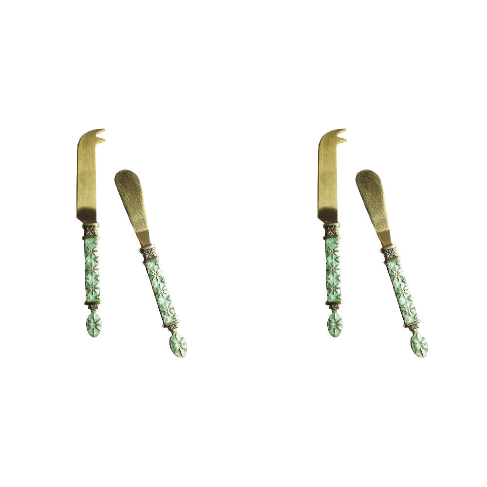 LVD 2pc LVD Brass Cheese/Butter Knife Spatula Spreader Faro Cutlery Gold/Green (2 Pack)