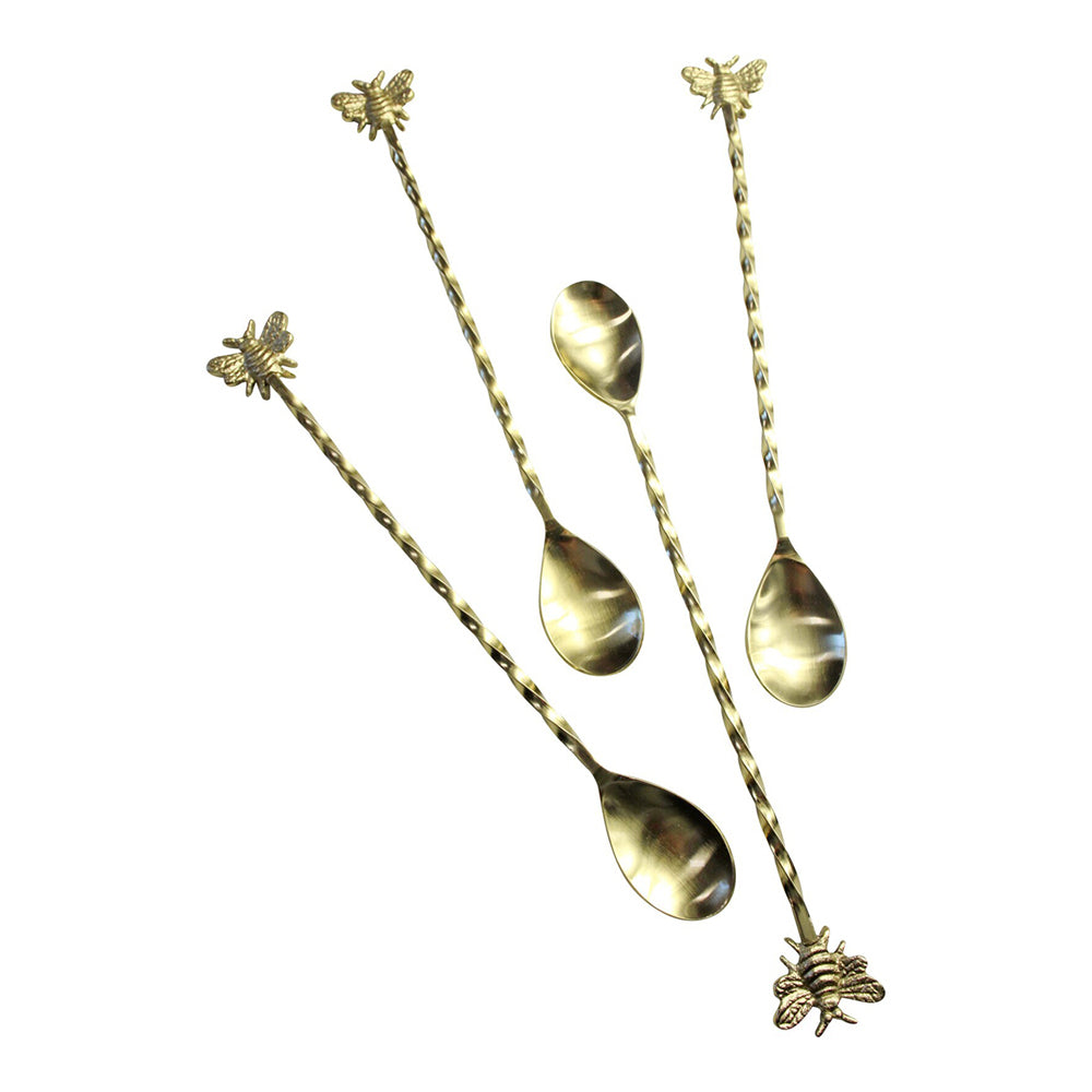LVD Bee 23.5cm Brass Coffee/Tea Drink Stirrer Cutlery Utensil Tableware Set Gold (4 Pieces)